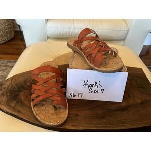 Korks Women Sandals Size 7 Rust Red Leather Cork Footbed Comfort